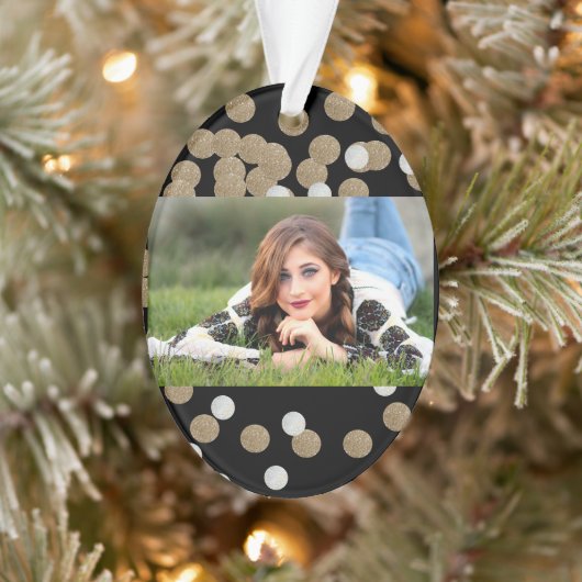 minimalistische zwarte champagne gouden confetti ornament (Boom)