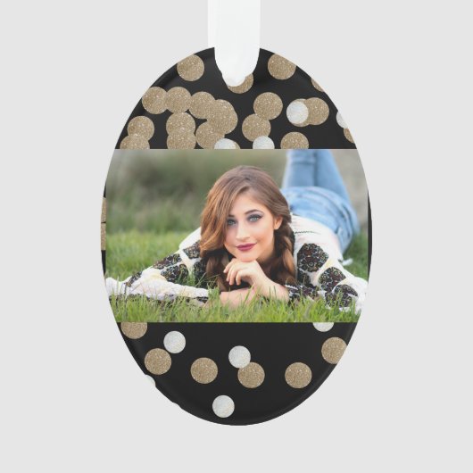 minimalistische zwarte champagne gouden confetti ornament (voorkant)