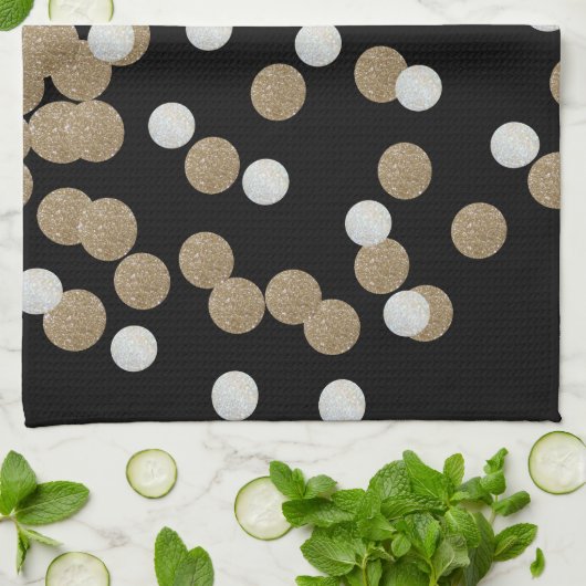 minimalistische zwarte champagne gouden confetti theedoek (Gevouwen)