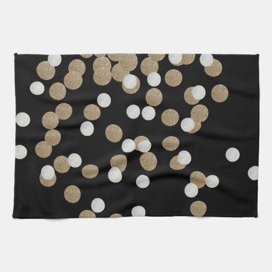 minimalistische zwarte champagne gouden confetti theedoek (Horizontaal)