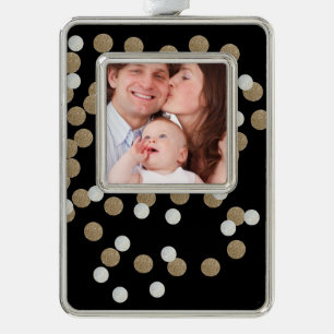 minimalistische zwarte champagne gouden confetti verzilverd omlijst ornament