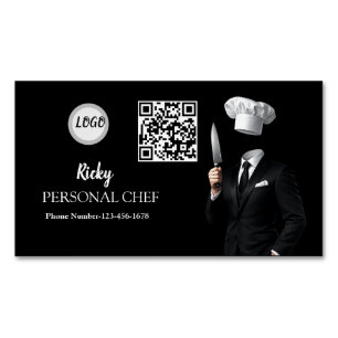 Minimalistische zwarte chef-uniform foto QR-code  Magnetisch Visitekaartje