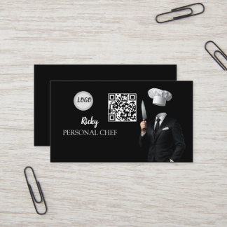 Minimalistische zwarte chef-uniform foto QR-code Visitekaartje