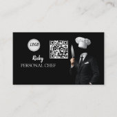 Minimalistische zwarte chef-uniform foto QR-code Visitekaartje (Voorkant)