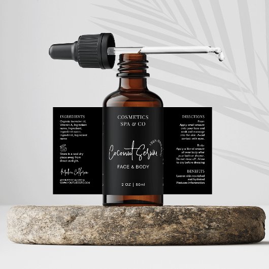Minimalistische zwarte cosmetische fles 2 OZ Produ Etiket