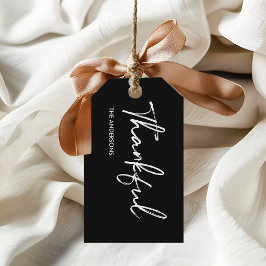 Minimalistische zwarte "dankbare" Thanksgiving Cadeaulabel