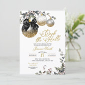 Minimalistische Zwarte Deck The Halls Bruidsdouche Kaart (Staand voorkant)
