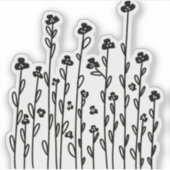 Minimalistische zwarte doedel bloemen sticker (Voorkant)