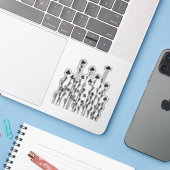 Minimalistische zwarte doedel bloemen sticker (Laptop met iPhone)