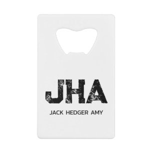 MINIMALISTISCHE ZWARTE DRIE LETTER MONOGRAM NAAM W CREDITKAART FLESSENOPENER