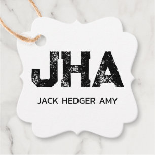 MINIMALISTISCHE ZWARTE DRIELETTERIGE MONOGRAM NAAM BEDANKJES LABELS