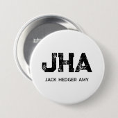 MINIMALISTISCHE ZWARTE DRIELETTERIGE MONOGRAM NAAM RONDE BUTTON 7,6 CM (Voorkant /achterkant)
