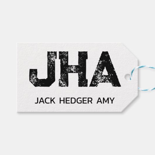 MINIMALISTISCHE ZWARTE DRIELITTERIGE MONOGRAM NAAM CADEAULABEL (Voorkant (Horizontaal))