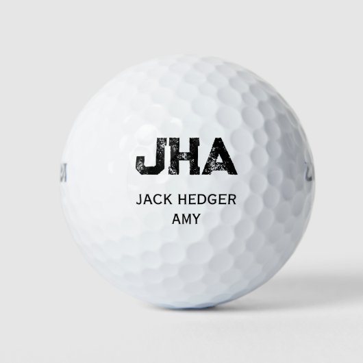 MINIMALISTISCHE ZWARTE DRIELITTERIGE MONOGRAM NAAM GOLFBALLEN (Voorkant)