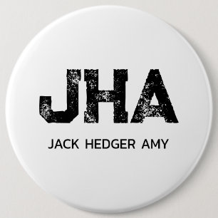 MINIMALISTISCHE ZWARTE DRIELITTERIGE MONOGRAM NAAM RONDE BUTTON 6,0 CM