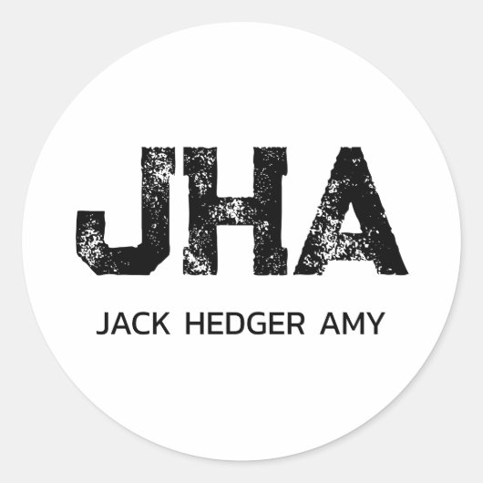 MINIMALISTISCHE ZWARTE DRIELITTERIGE MONOGRAM NAAM RONDE STICKER (Voorkant)