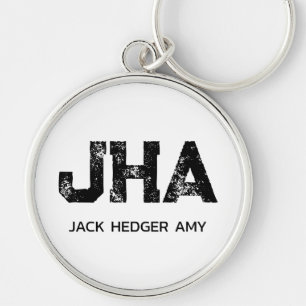 MINIMALISTISCHE ZWARTE DRIELITTERIGE MONOGRAM NAAM SLEUTELHANGER
