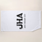 MINIMALISTISCHE ZWARTE DRIELITTERIGE MONOGRAM NAAM STRANDLAKEN (Voorkant)