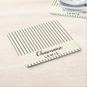 Minimalistische zwarte dunne strepen gepersonalise kartonnen onderzetters