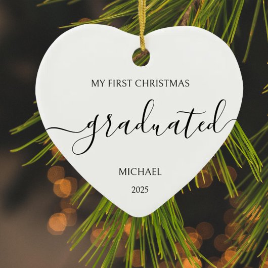 Minimalistische Zwarte Eerste Kerst Gradueert Keramisch Ornament