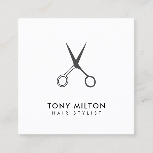 Minimalistische zwarte Elegant-schaar Haarstylist Vierkante Visitekaartje (Voorkant)