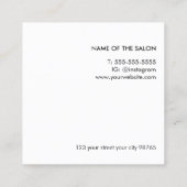 Minimalistische zwarte Elegant-schaar Haarstylist Vierkante Visitekaartje (Achterkant)