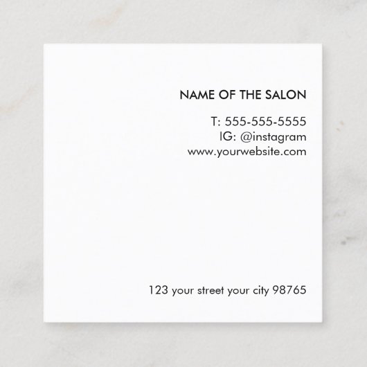 Minimalistische zwarte Elegant-schaar Haarstylist Vierkante Visitekaartje (Achterkant)