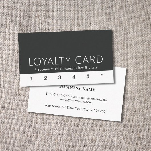 Minimalistische zwarte Elegant White Loyalty-Kaart Klantenkaartje
