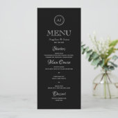 Minimalistische Zwarte Elegante Trouwdiner Menu (Staand voorkant)