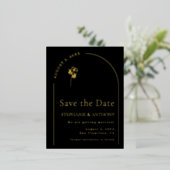 Minimalistische zwarte en gouden boog wildbloemen  folie uitnodiging briefkaart (Staand Voorkant)