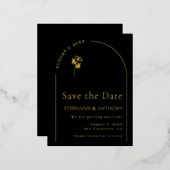 Minimalistische zwarte en gouden boog wildbloemen  folie uitnodiging briefkaart (Voorkant / Achterkant)