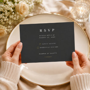 Minimalistische zwarte en gouden bruiloft RSVP kaartje