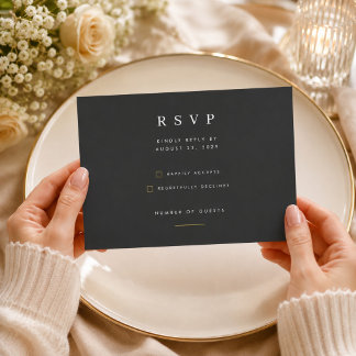 Minimalistische zwarte en gouden bruiloft RSVP kaartje