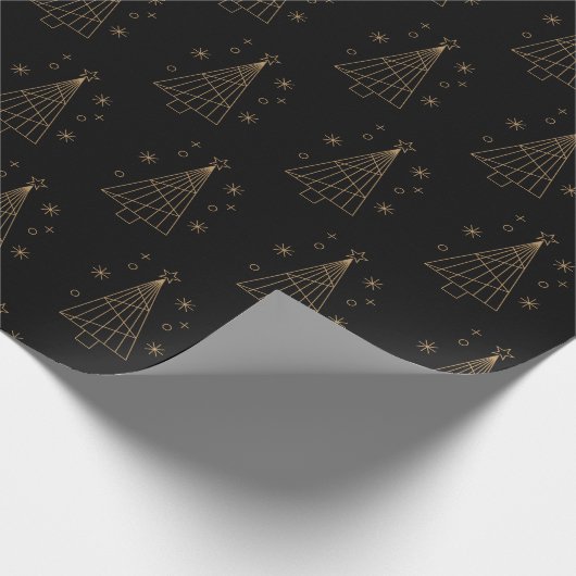 Minimalistische zwarte en gouden kerstboom cadeaupapier (Hoek)