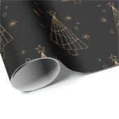 Minimalistische zwarte en gouden kerstboom cadeaupapier (Rol Hoek)
