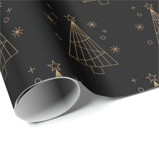 Minimalistische zwarte en gouden kerstboom cadeaupapier (Rol Hoek)