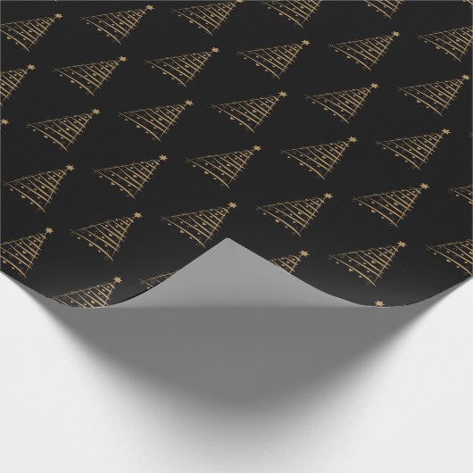 Minimalistische zwarte en gouden kerstboom cadeaupapier (Hoek)