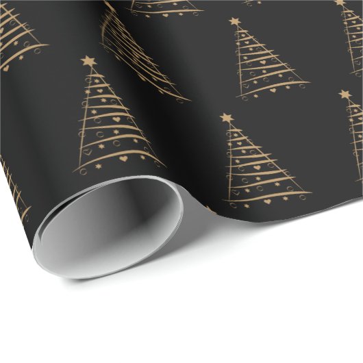 Minimalistische zwarte en gouden kerstboom cadeaupapier (Rol Hoek)