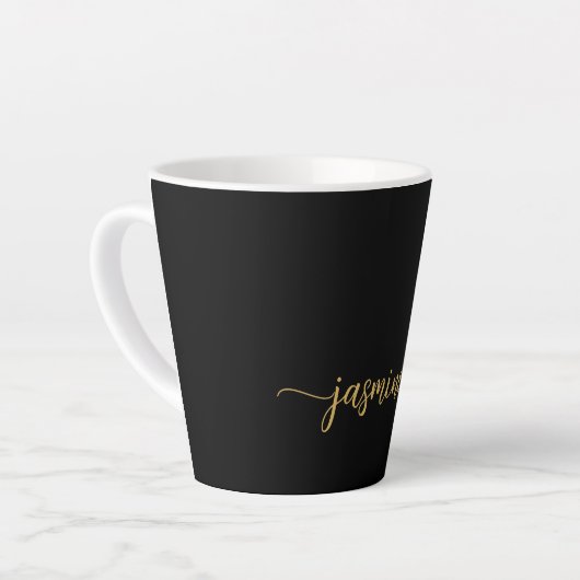 Minimalistische Zwarte en Gouden Monogram Naam Han Latte Mok (Linkerhoek)