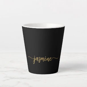 Minimalistische Zwarte en Gouden Monogram Naam Han Latte Mok