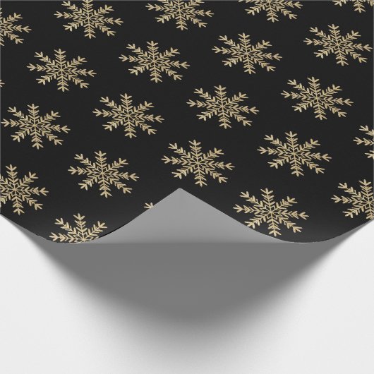 Minimalistische zwarte en gouden sneeuwvlokken Ker Cadeaupapier (Hoek)