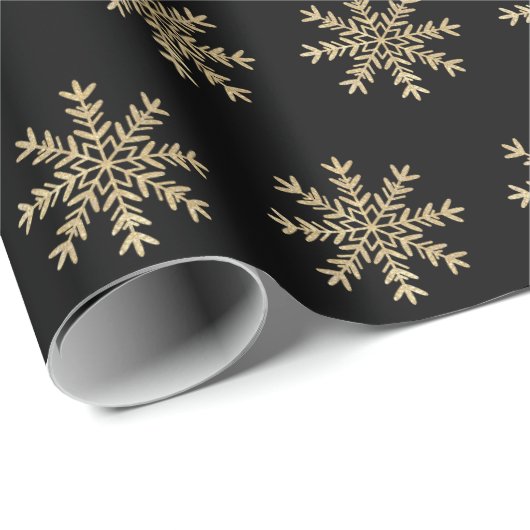 Minimalistische zwarte en gouden sneeuwvlokken Ker Cadeaupapier (Rol Hoek)