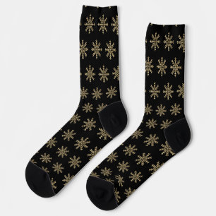 Minimalistische zwarte en gouden sneeuwvlokken Ker Sokken