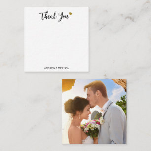 Minimalistische Zwarte en Gouden Trouwfoto Dankjew Notitiekaartje