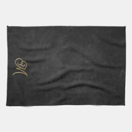 Minimalistische zwarte en gouden vintage luxe mono theedoek