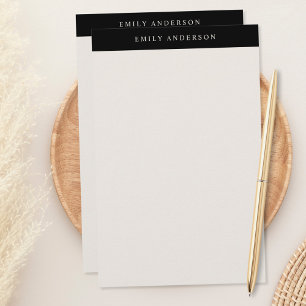 Minimalistische Zwarte en Ivoren Elegante Monogram Briefpapier