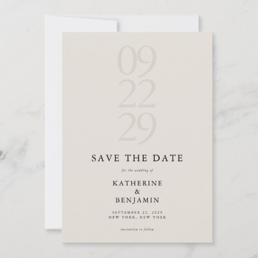 Minimalistische zwarte en ivoren moderne bruiloft save the date (Voorkant)