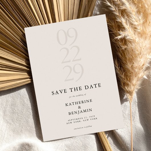 Minimalistische zwarte en ivoren moderne bruiloft save the date