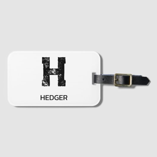 MINIMALISTISCHE ZWARTE EN LETTER MONOGRAM NAAM WIT BAGAGELABEL (Voorkant (horizontaal))