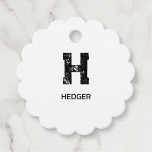 MINIMALISTISCHE ZWARTE EN LETTER MONOGRAM NAAM WIT BEDANKJES LABELS